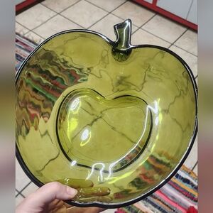 Green Glass Apple-Shaped Bowl